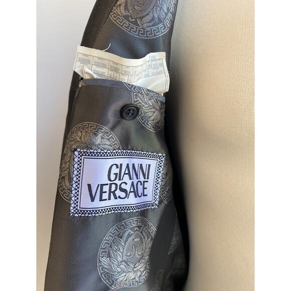 Vtg Gianni Versace Blazer Mens Gray Herringbone Notch Lapel Jacket 52 US 44/46R - Picture 8 of 9